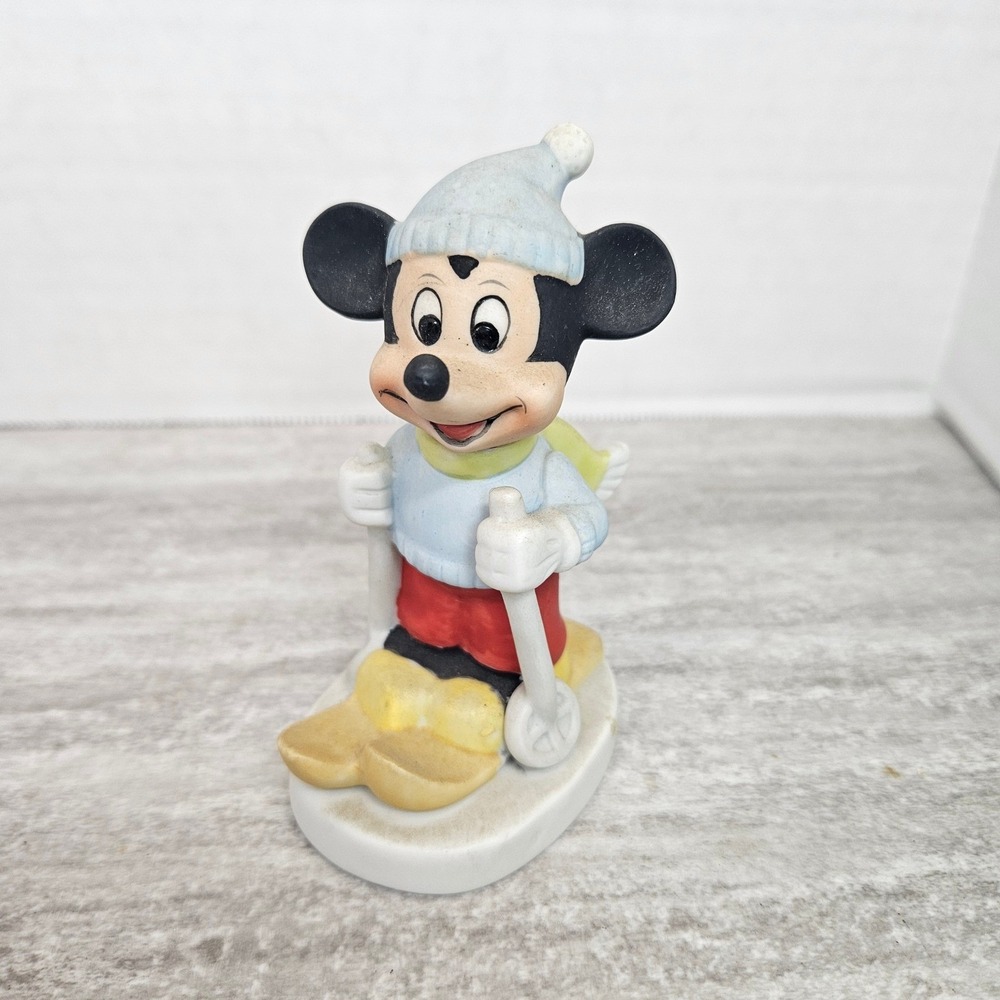Disney Mickey Mouse Figurine Skier Winter Hat Korea Collectible Decor